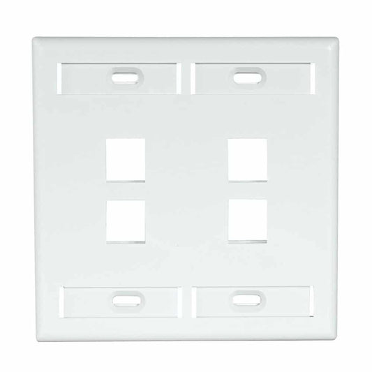 Leviton 42080-4WP 4-Port Dual Gang QuickPort Wallplate with ID Windows, White