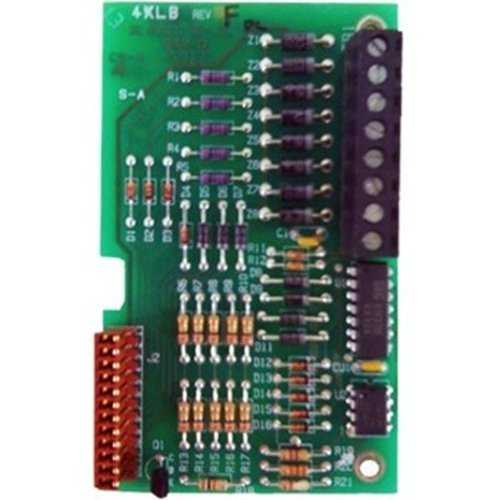 Electronic circuit board with resistors and connectors on a green background