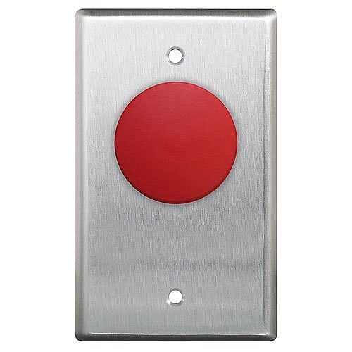 Camden CM-400-R Single Gang, N/O Contacts, 1 5/8" Pushbutton, Stainless Steel Faceplate, Red Button