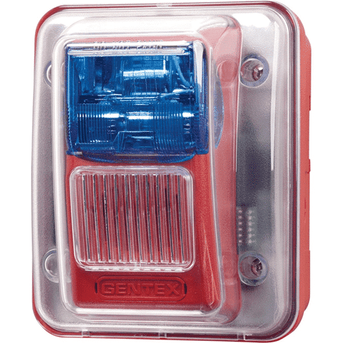 Gentex WGECB24-75PWB Evacuation Outdoor Wall Mount Horn/Strobe, 24VDC, 75CD, Weatherproof, No Marking, Blue Lens