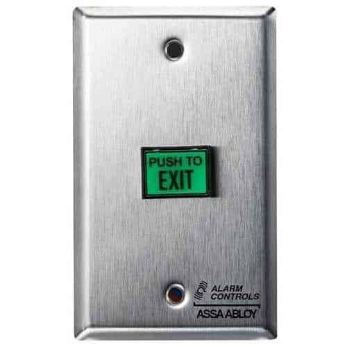 Alarm Controls TS-7 Request-to-Exit Station, 5/8" 7/8" Green Rectangular Push Button, Single Gang, 430 Stainless Steel