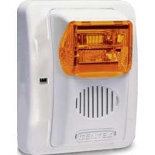 Gentex GECA24PWW GEC Colored Lens Series Horn/Strobe, Amber Lens, Selectable Candela Strobe, Wall Mount, PLAIN (no lettering), Red Faceplate