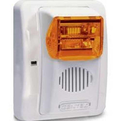 Gentex GECA24PWW GEC Colored Lens Series Horn/Strobe, Amber Lens, Selectable Candela Strobe, Wall Mount, PLAIN (no lettering), Red Faceplate