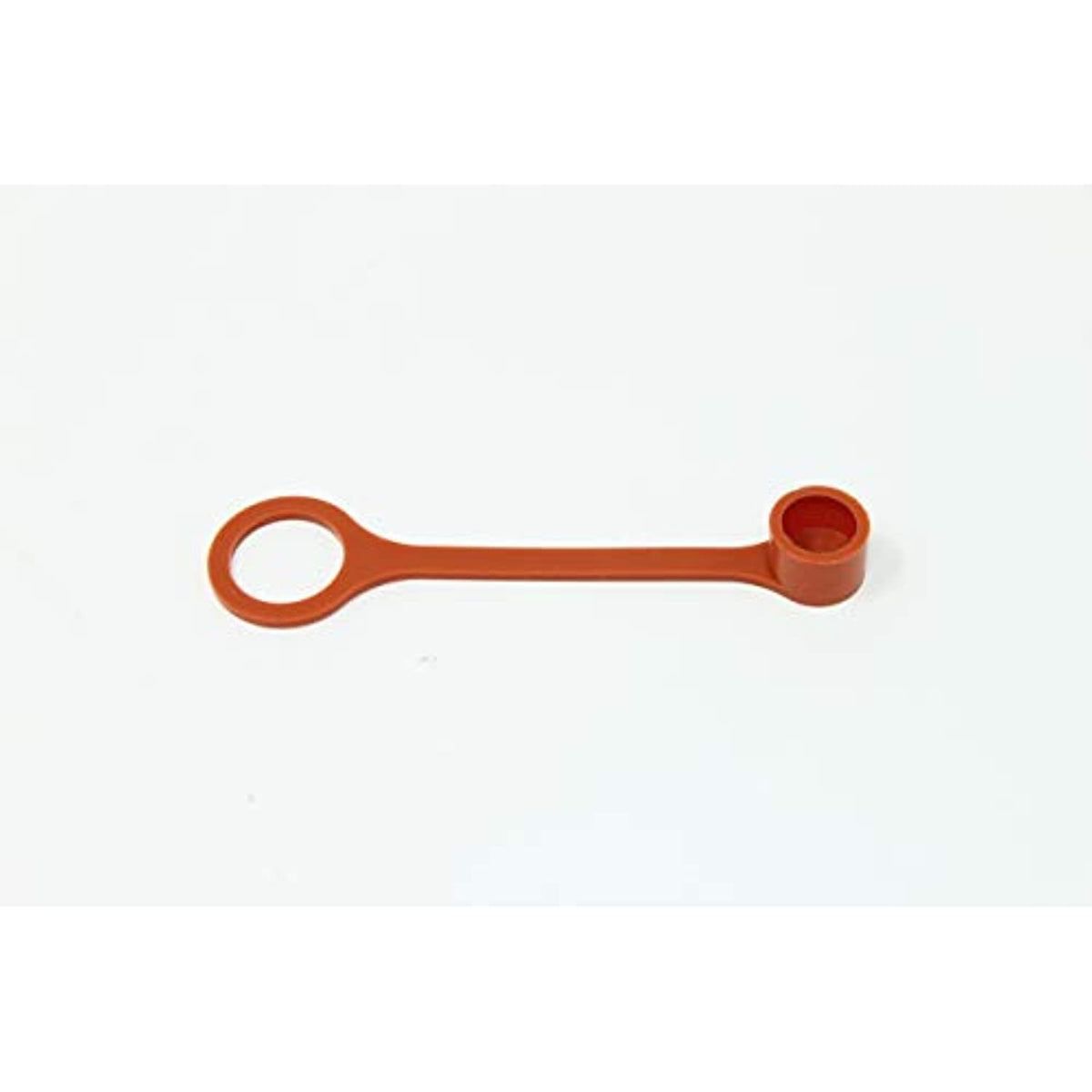 An orange rubber dust cap on a white background
