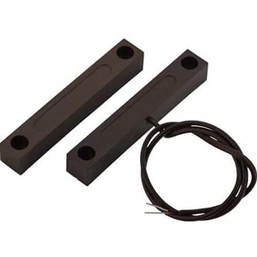Two black rectangular sensors with a cable on a white background