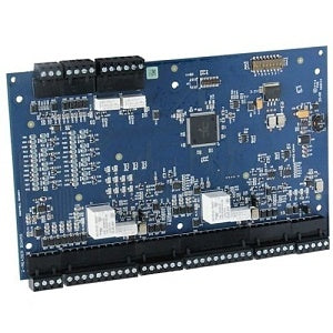 Electronic circuit board with various components on a white background