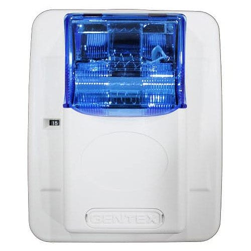 Gentex GECB24PWW Colored Lens Series Horn/Strobe, Blue Lens, Selectable Candela Strobe, Wall Mount, No Lettering, White Faceplate