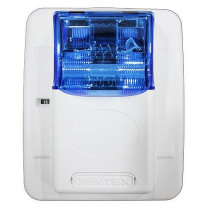 Gentex GECB24PWW Colored Lens Series Horn/Strobe, Blue Lens, Selectable Candela Strobe, Wall Mount, No Lettering, White Faceplate