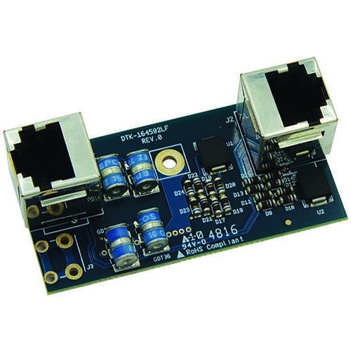Electronic circuit board with connectors on a white background