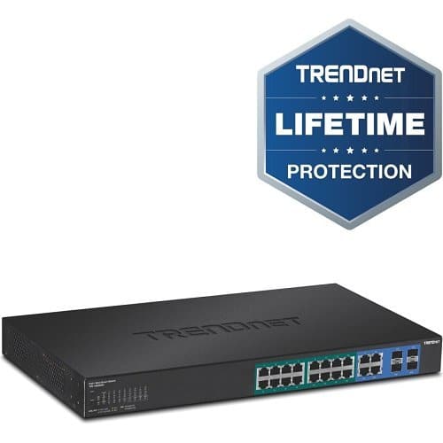 Trendnet network switch with Lifetime Protection badge on a white background