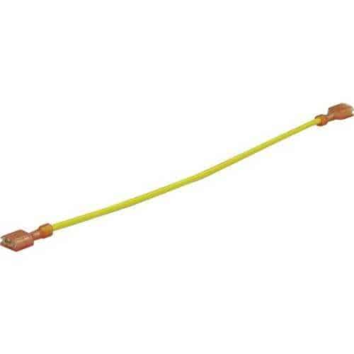Yellow electrical cable with connectors on a white background