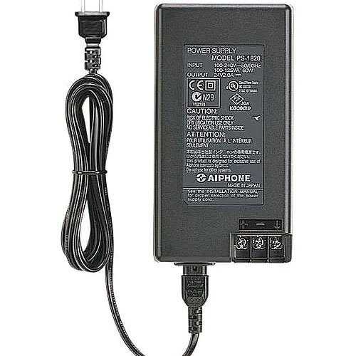 Black power supply adapter with cable on a white background