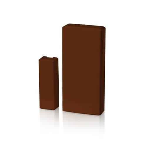 Brown wireless door/window magnetic contact sensor on a white background