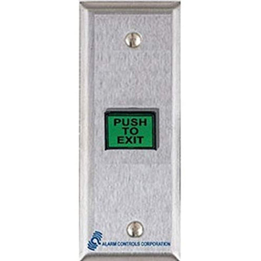 Alarm Controls TS-9 Request-to-Exit Station, Switch Mounted on Narrow 3/4" Wall Plate, 5/8" 7/8" Rectangular Push Button, 302 Stainless Steel