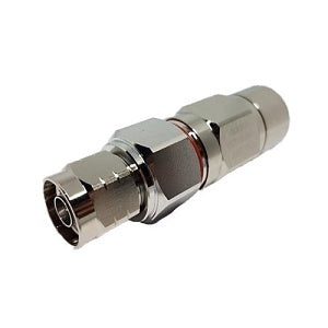 Metallic coaxial connector on a white background