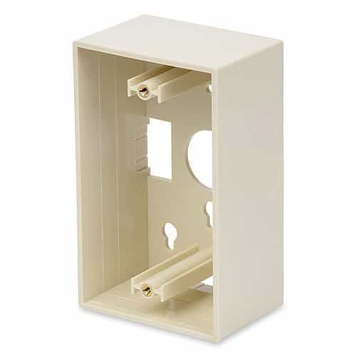 Beige electrical wall box with multiple sockets on a white background