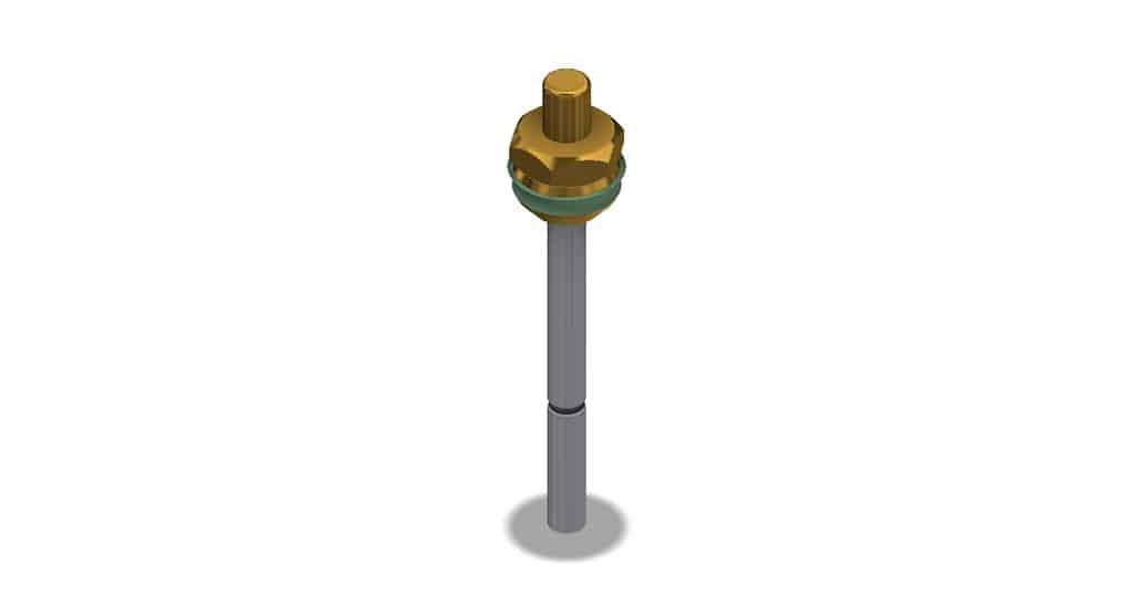 Technical drawing of a bolt with a hex head on a white background