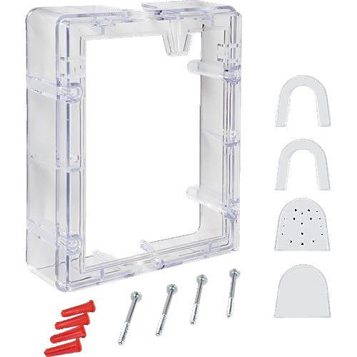 Clear plastic frame with additional components on a white background