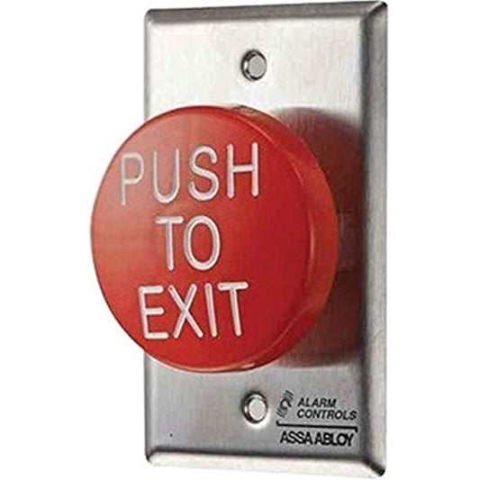 Alarm Controls TS-60 Request-to-Exit Station with Pneumatic Timer, 2-1/2" Red Push Button, Single Gang, 430 Stainless Steel