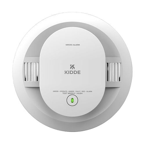 White smoke alarm with visible 'KIDDE' branding on a white background