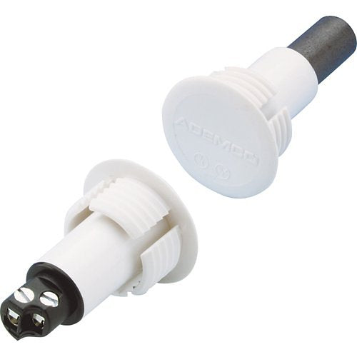 White recessed door/window contact sensors on a white background