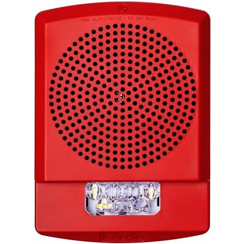 Eaton ELSPSTR Wheelock Eluxa LED High Fidelity Speaker Strobe, Wall, FIRE Lettering, Clear Lens, 24VDC, 15/30/75/110/135/185 cd, Red