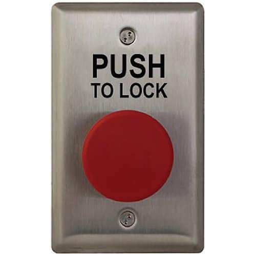 Camden CM-400R/8 Single Gang, N/C Contacts, Red Button with 'PUSH TO LOCK', Black Text