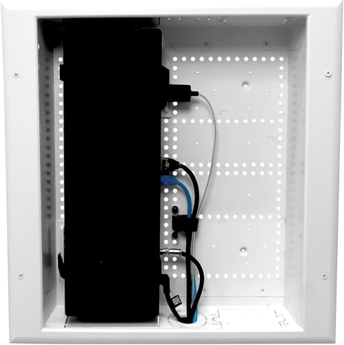 DataComm Electronics 45-8011-1P Multi-Functional Recessed Media Box with Integrated Duplex Power Receptacle For Seamless Home & Office Connectivity Solutions, In Wall Box, Hides TV Outlet & Cables