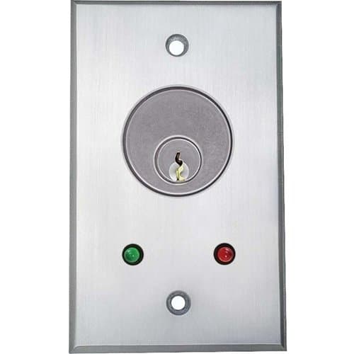 Camden CM-1100-7212 Key Switch, SPST Momentary N/O, Red and Green 12V LEDs Mounted on Faceplate