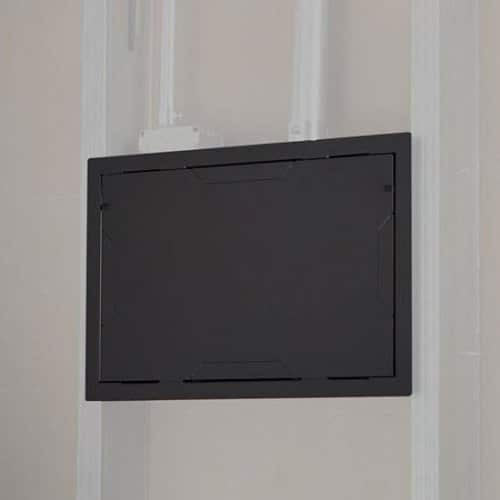 A black, rectangular metal enclosure
