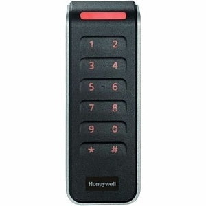 Honeywell access control reader with an integrated keypad on a white background