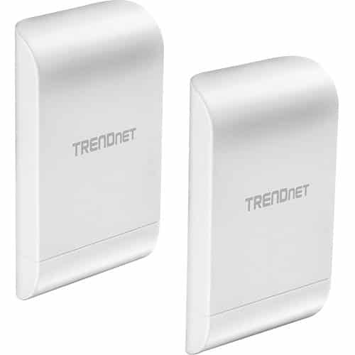 Two white TrendNet devices on a white background