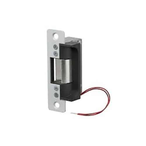 Electromagnetic lock with a red wire on a white background