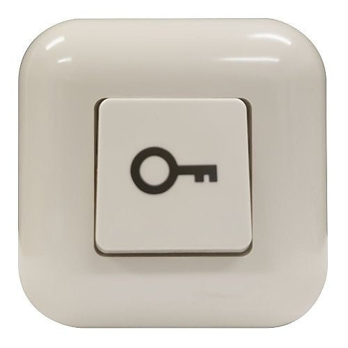 Beige wall switch with a key symbol on a white background