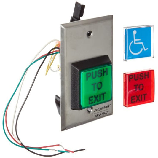 Securitron Square Emergency Exit Button, Single Gang, 2" Length, 2" Width
