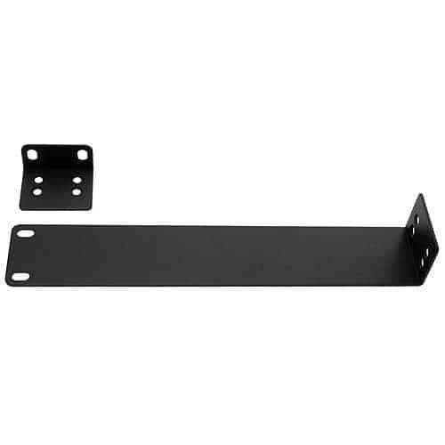 Two black metal brackets on a white background