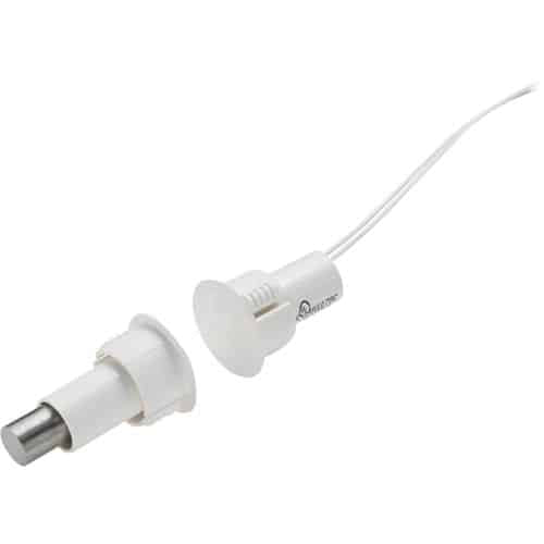Edwards Signaling 1076CW-N Recessed Steel Door Magnetic Contact with Wire Leads, 3/4" Diameter, SPDT, 3/4" Wide Gap, Single Pole-Double Throw, White