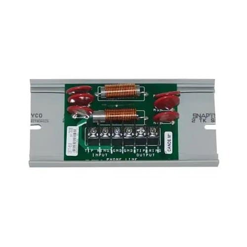 Electrical component with green circuit board and metallic casing on a white background
