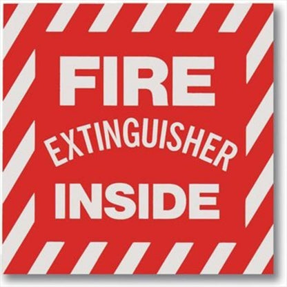 (5 Pack) - FIRE EXTINGUISHER INSIDE - 4"x4", Self Adhesive Vinyl Signs