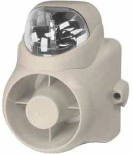 white strobe with clear lens and siren unit on a white background 