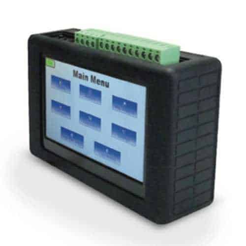 Control panel with touchscreen display on a white background