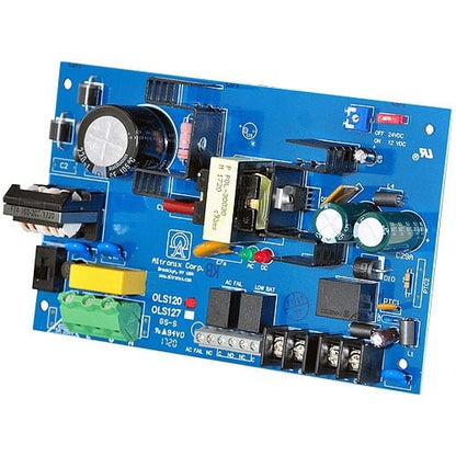 Electronic circuit board with various components on a white background