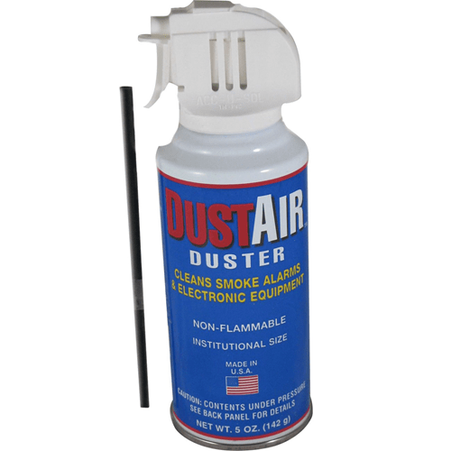 DustAir duster can with blue label on a white background