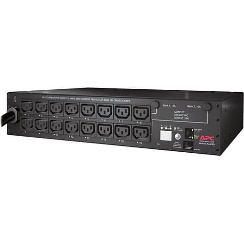 APC power distribution unit with multiple outlets on a white background