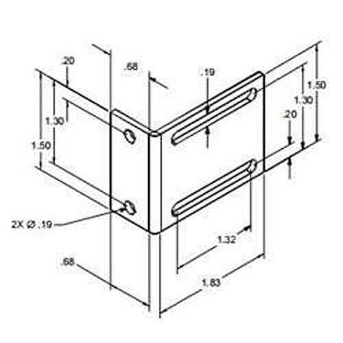 Technical drawing of a corner bracket with dimensions