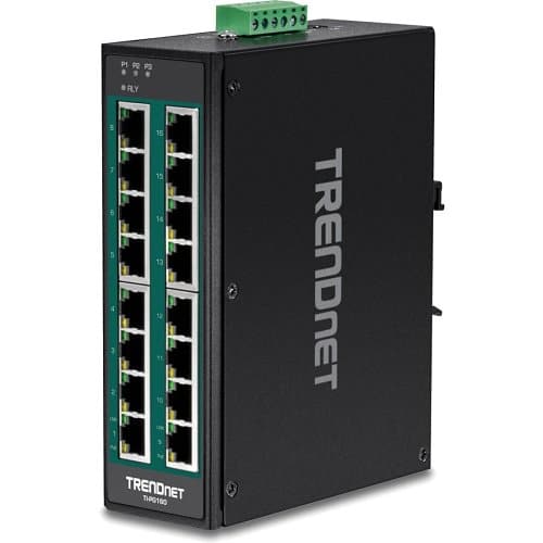 TRENDnet industrial switch with multiple Ethernet ports on a white background