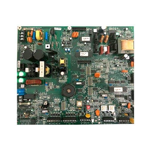Electronic circuit board with various components on a white background