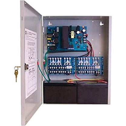 Electrical panel with wiring and components on a white background