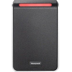 Front-facing, close-up photograph of a Honeywell access control card reader
