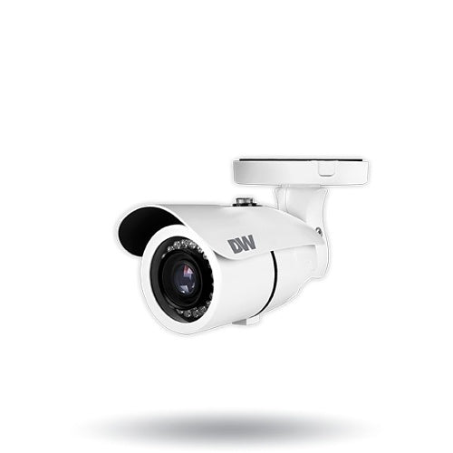 White security camera with 'DW' logo on a white background